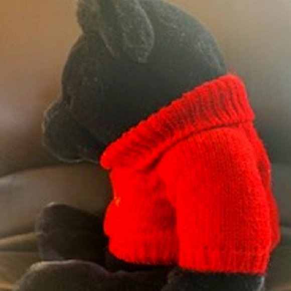 Bear Stearns Soft Stuffed Sitting Black Teddy Bear in Red Sweater - Picture 3 of 4